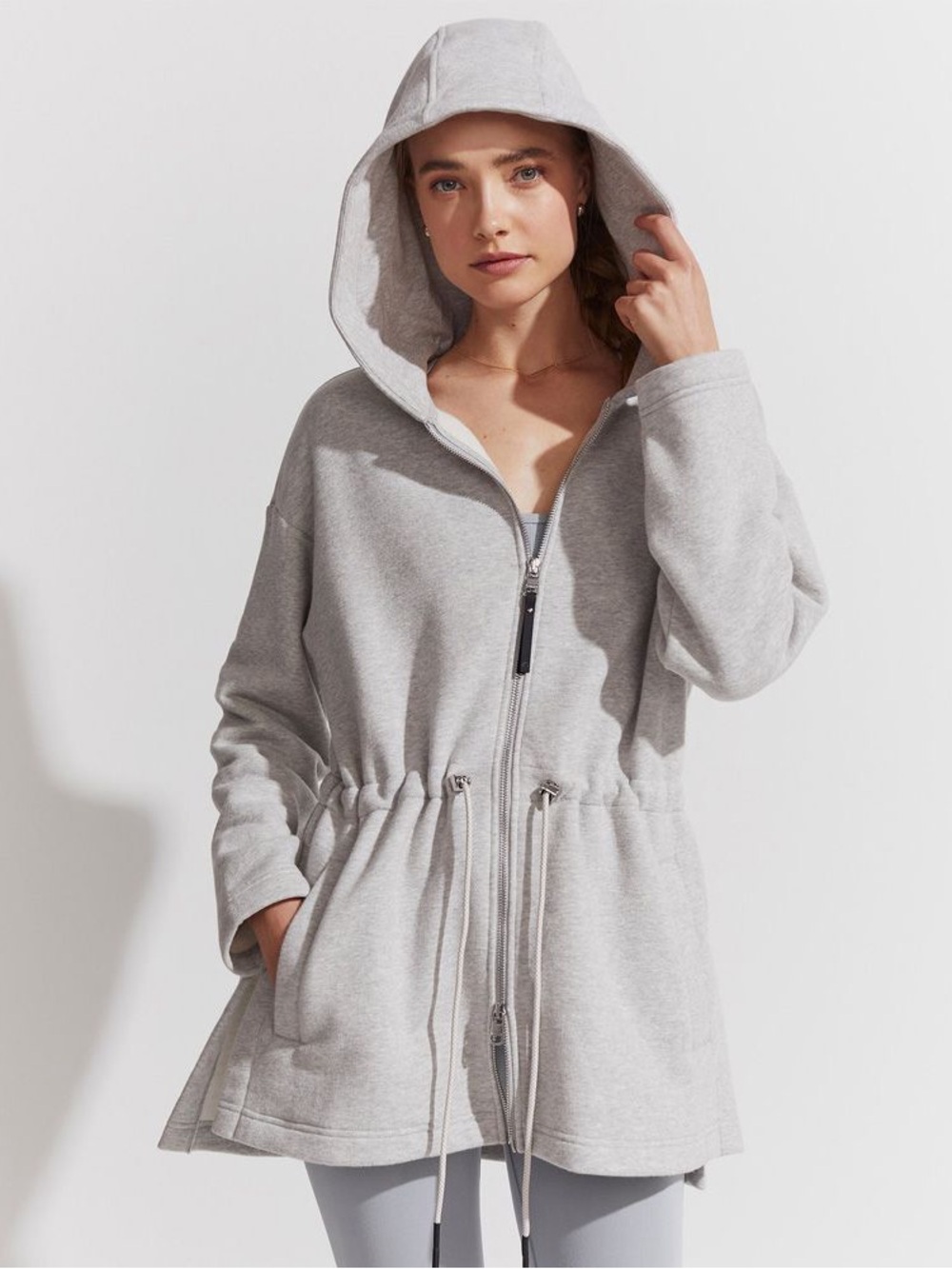 Varley Victoria Light Gray Zip-Up Hoodie with Drawstring Waist. Size Small - Picture 4 of 14